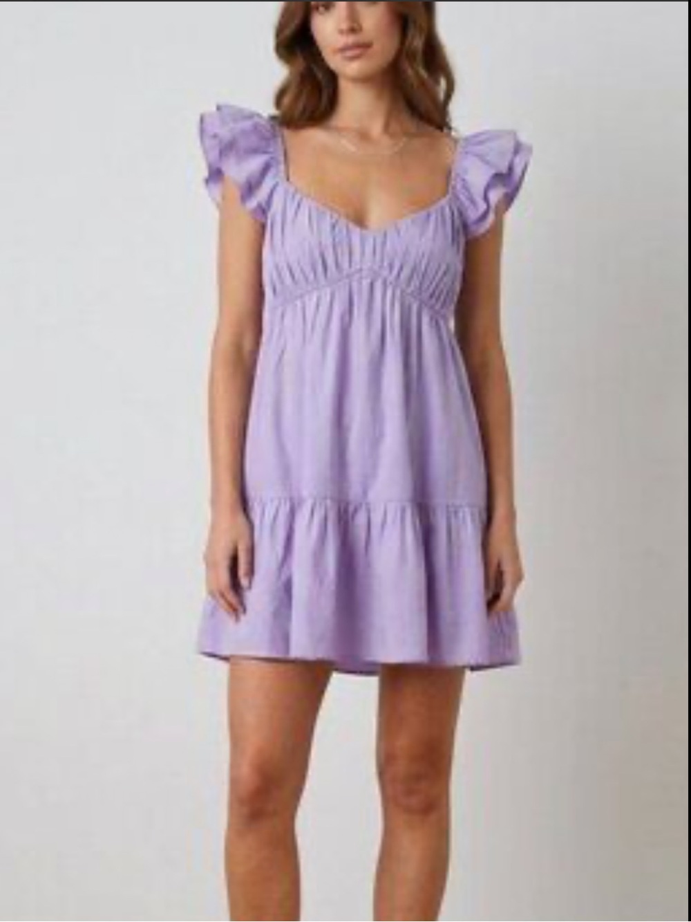 Abercrombie & Fitch Ruched Mini Dress SZ M Tall Lavender Ruched Flutter NWT